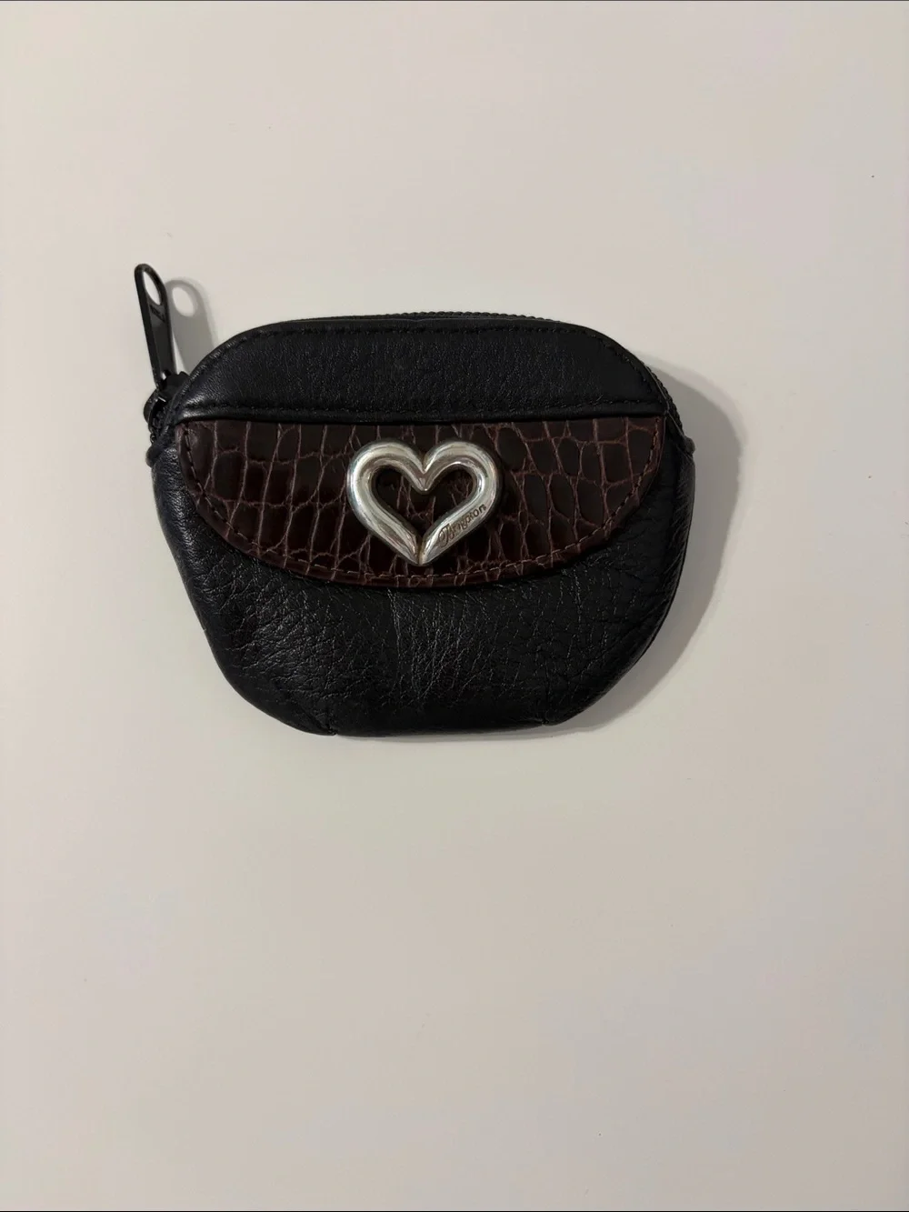 Brighton Black and Brown Heart Accent Leather Coin Pouch